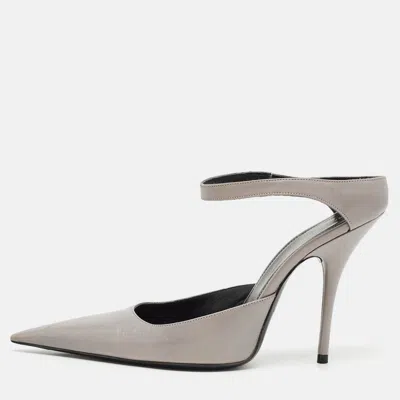 Pre-owned Balenciaga Grey Leather Pointed Toe Mules Size 37.5 In Gray