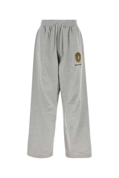 Balenciaga Grey Logo Cotton Joggers In Gray