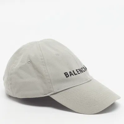 Pre-owned Balenciaga Grey Logo Embroidered Cotton Baseball Cap L In Gray