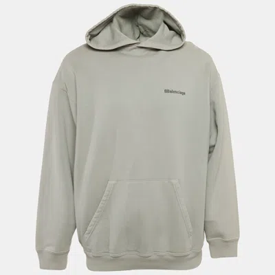 Pre-owned Balenciaga Grey Logo Embroidered Cotton Hoodie M