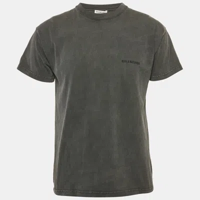 Pre-owned Balenciaga Grey Logo Embroidered Jersey T-shirt Xs