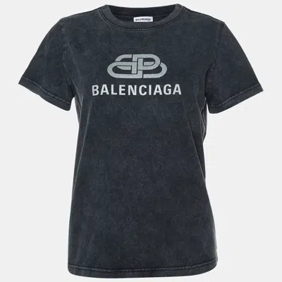 Pre-owned Balenciaga Grey Logo Print Cotton Crew Neck T-shirt M