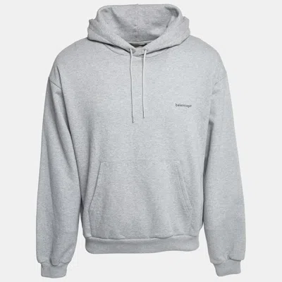 Pre-owned Balenciaga Grey Logo Print Cotton Hooded Sweatshirt L