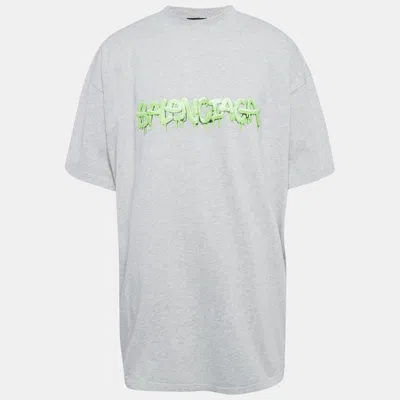 Pre-owned Balenciaga Grey Logo Print Cotton Jersey Oversized T-shirt L