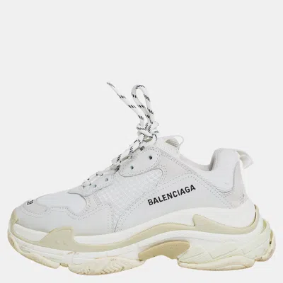Pre-owned Balenciaga Grey Mesh And Leather Triple S Sneakers Size 38