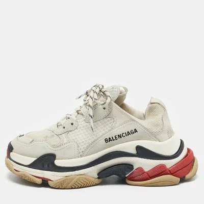 Pre-owned Balenciaga Grey Mesh And Nubuck Leather Triple S Clear Low Top Sneakers Size 38