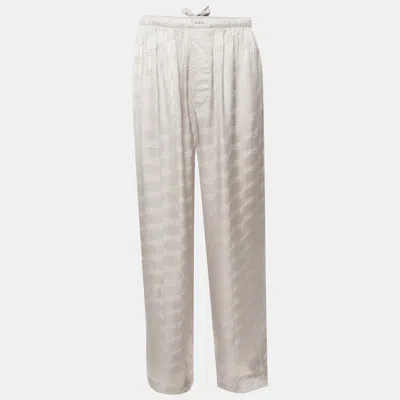 Pre-owned Balenciaga Grey Monogram Jacquard Satin Pajama Pants S In Gray