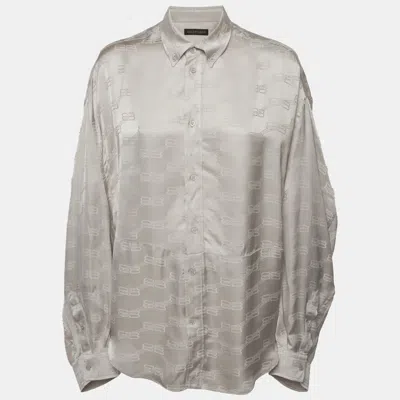 Pre-owned Balenciaga Grey Monogram Jacquard Satin Shirt M In Gray