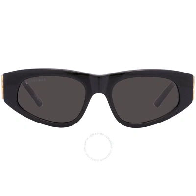 Balenciaga Grey Oval Ladies Sunglasses Bb0095s 001 53 In Black / Gold / Grey