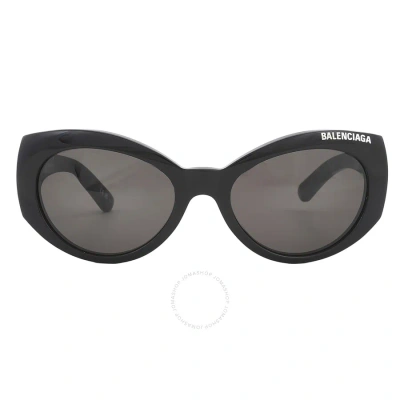 Balenciaga Grey Oval Ladies Sunglasses Bb0267s 001 57 In Black / Grey