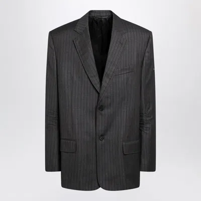 Balenciaga Grey Pinstripe Wool Single-breasted Jacket Men In Black