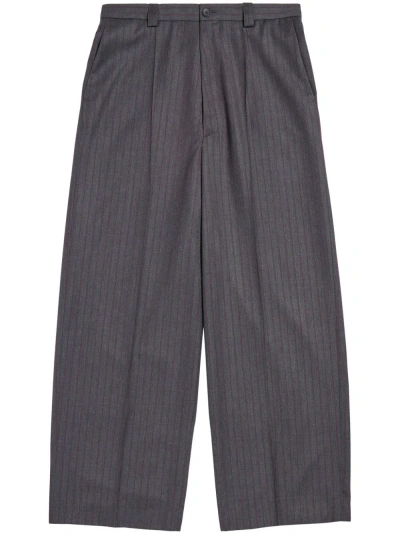 Balenciaga Grey Pinstriped Wool Tailored Trousers
