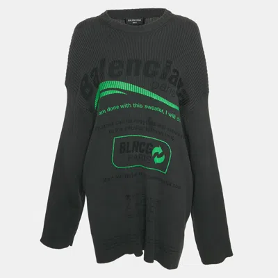 Pre-owned Balenciaga Grey Printed Rib Knit Oversized Sweater Xs