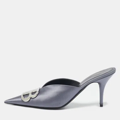 Pre-owned Balenciaga Grey Satin Bb Knife Mules Size 40