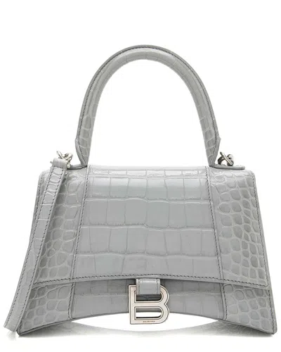 Balenciaga Grey Shiny Croc-embossed Calfskin Hourglass Small Top Handle  (authentic Pre-loved)