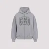 Balenciaga Zip Front Hoodie With Contrast Logo And Ribbed Details In Gray
