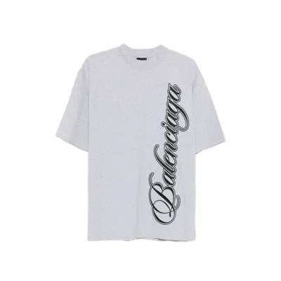 Balenciaga Logo-embroidered Cotton-jersey T-shirt In Gray
