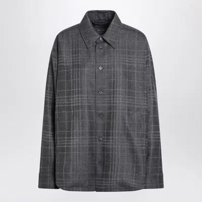 Balenciaga Grey Wool Tartan Shirt Jacket In Black