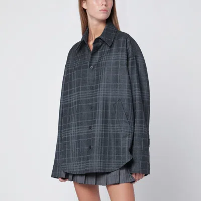 Balenciaga Grey Wool Tartan Shirt Jacket In Gray