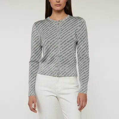 Pre-owned Balenciaga Grey/black Mini Allover Logo Knit Button Up Cardigan M In Gray