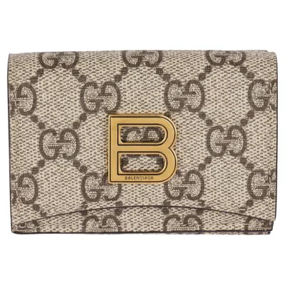 Pre-owned Balenciaga Gucci X  Gg Supreme Canvas The Hacker Project Hourglass Card Case In Brown