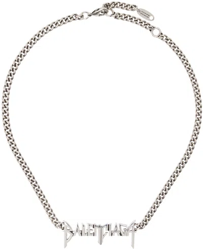 Balenciaga Gunmetal Typo Metal Necklace In 0911 Antique Silver