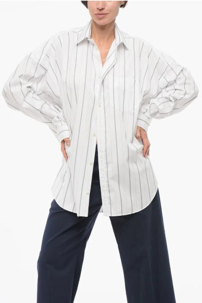 Balenciaga Hairline Patterned Oversized Shirt With Printed Logo In White