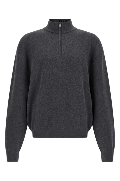 Balenciaga High Collar Knit Pullover Zip In Blue