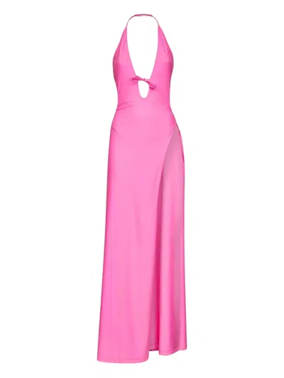 Balenciaga Long Halter Neck Dress Keyhole Detail In Pink