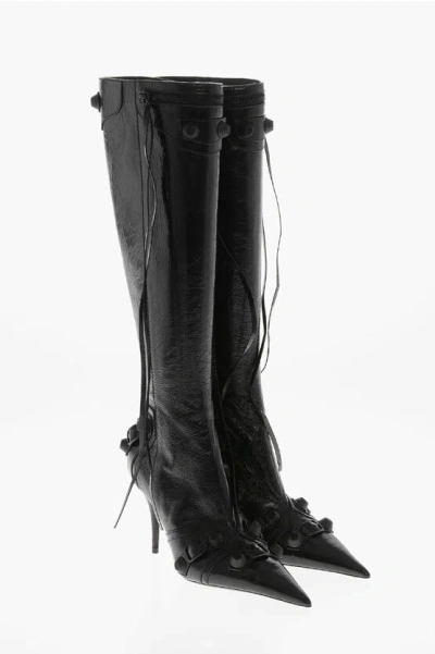 Balenciaga Hammered Patent Leather Boots Cagole With Studs 9cm In Black