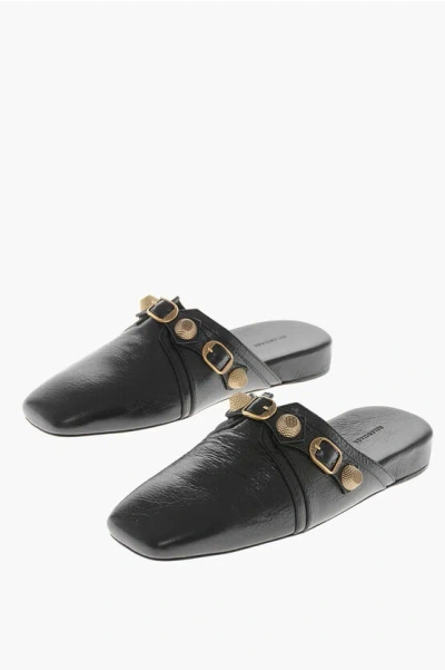 Balenciaga Hammered Patent Leather Mules Cosy With Studs In Black