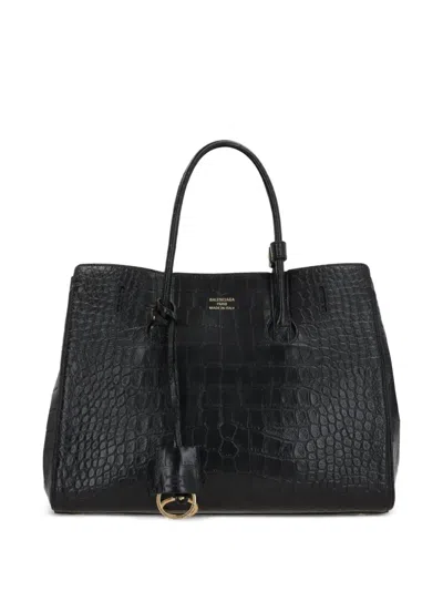 Balenciaga Hampton Carry All Tote Bag In Crocodile Effect Leather