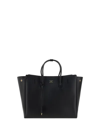 Balenciaga Black Leather Mini Carry All Hampton Shopping Bag In Silver