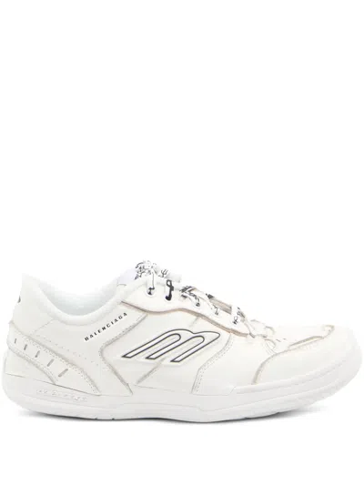 Balenciaga Women Hamptons Worn-out Leather Low-top Sneakers In Neutral