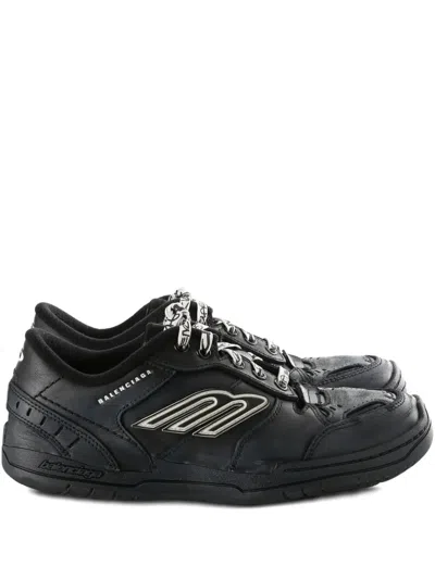 Balenciaga Leather Hamptons Platform Trainers In Black