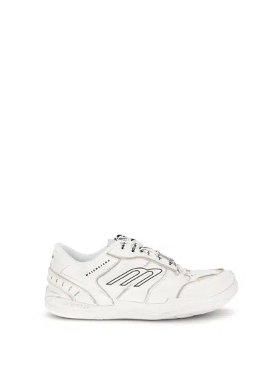 Balenciaga Women Hamptons Worn-out Leather Low-top Sneakers In Neutral