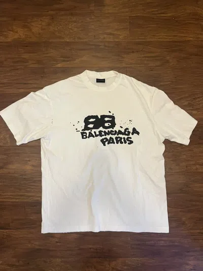Pre-owned Balenciaga Hand-drawn Bb Icon T-shirt In White