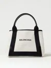 Balenciaga Md Navy Cabas Canvas Tote Bag In White