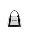 Balenciaga Md Navy Cabas Canvas Tote Bag In Natural/black