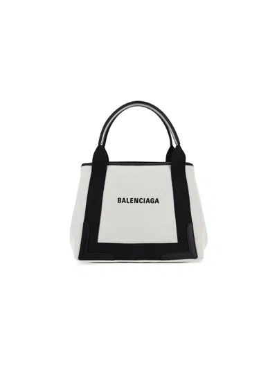 Balenciaga Xs Cabas Logo Print Top Handle Bag In Beige