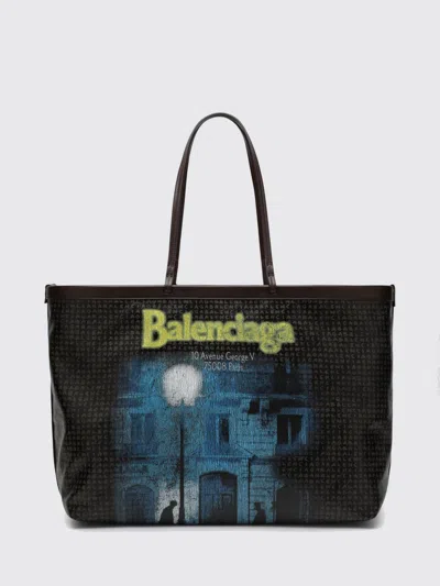Balenciaga Select Large Tote In Coated Black Canvas In Brown