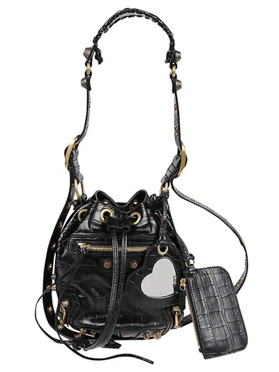 Balenciaga Le Cagole Xs Crinkled-leather Bucket Bag In Black