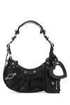 Balenciaga Croco-print Leather Shoulder Handbag With Decorative Studs And Rhinestones In Black