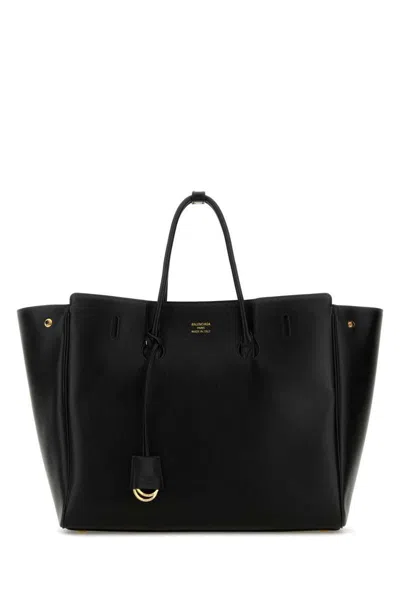Balenciaga Leather Hampton Shopping Bag With Top Handles In Black