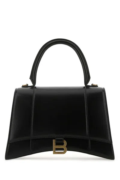 Balenciaga Black Leather Medium Hourglass Handbag In 1000