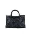 Balenciaga Leather Shoulder Bag With Front Zip Pocket In Black