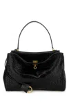 Balenciaga Rodeo Leather Shoulder Bag With Croco Effect In Black