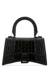 Balenciaga Hourglass Xs Croc-effect Leather Tote In Black