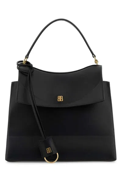 Balenciaga Medium Nano Leather Shoulder Bag In Black