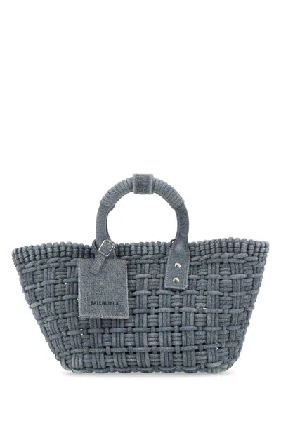 Balenciaga Denim Bistro Xs Handbag In Blue